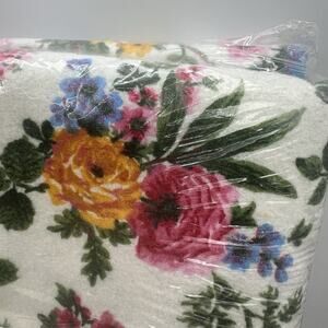 Vintage Floral Rose Pink Blue Satin Trim Blanket Queen King 90x102 USA NEW